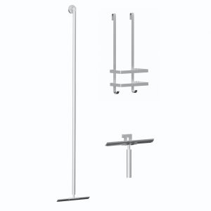 Douche accessoiresset inclusief vloerwisser - douchewisser en doucherek rvs