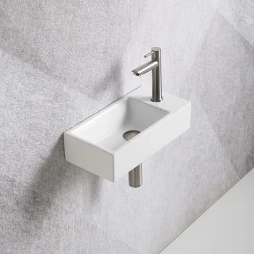 Fonteinset Mia 40.5x20x10.5cm glans wit rechts inclusief fontein kraan, sifon en afvoerplug RVS