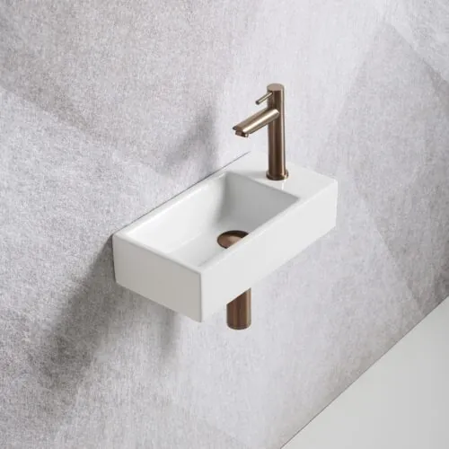 Fonteinset Mia 40.5x20x10.5cm glans wit rechts inclusief fontein kraan, sifon en afvoerplug copper