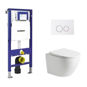 Toiletset Pietro tornado flush mat wit met bedieningspaneel Ring mat wit en Geberit Duofix WC-element (UP320)