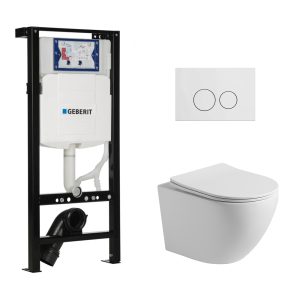 Toiletset Pietro randloos glans wit met bedieningspaneel flat mat wit en Plieger Duofix WC-element (UP320)