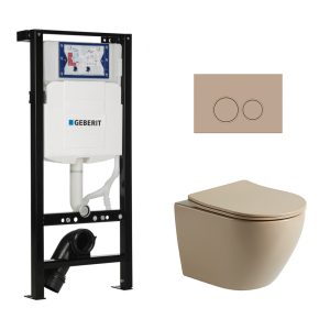 Toiletset Pietro tornado flush mat beige met bedieningspaneel Ring mat beige en Plieger Duofix WC-element (UP320)