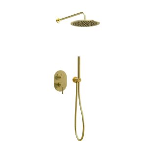 Inbouw regendouche met wandarm 25cm douchekop mat goud ovaal