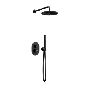 Thermostatische Inbouw regendouche met wandarm 25cm douchekop mat zwart ovaal