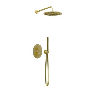 Thermostatische Inbouw regendouche met wandarm 25cm douchekop mat goud ovaal