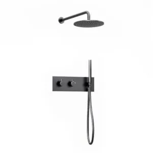 Inbouw regendouche met wandarm 25cm douchekop gun metal tweeknops bediening
