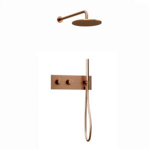 Inbouw regendouche met wandarm 25cm douchekop copper tweeknops bediening