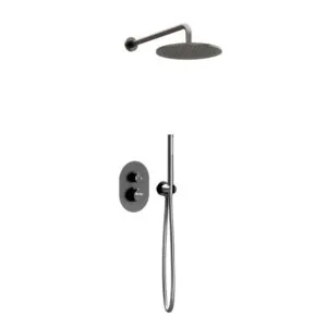 Thermostatische Inbouw regendouche met wandarm 25cm douchekop gun metal