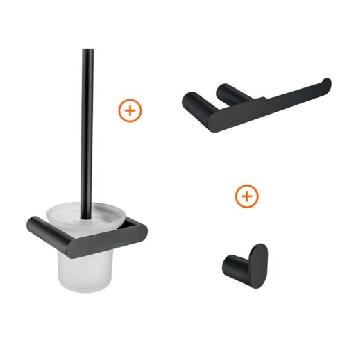 Toilet accessoires set mat zwart ovaal