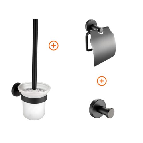 Toilet accessoires set mat zwart rond
