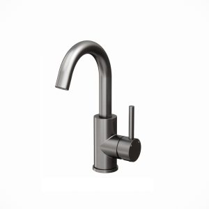 Wastafelkraan met draaibare uitloop Gun Metal één-greeps bediening inclusief aansluitslangen